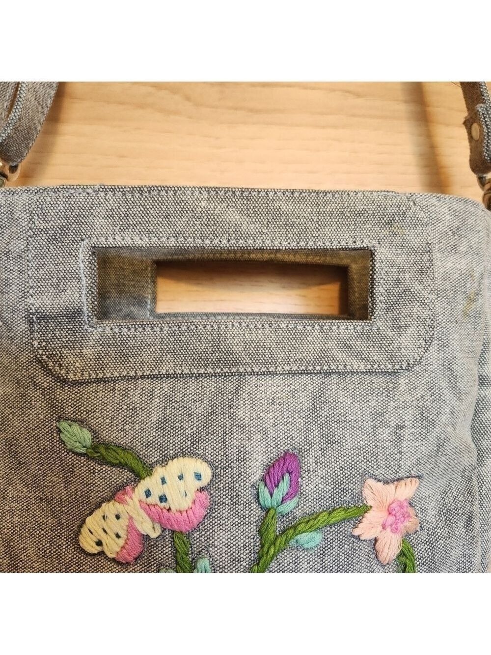 RAJ ANTHROPOLOGIE EMBROIDERED CROSSBODY SHOULDER REMOVABLE GRAY DENIM BAG NWOT - Picture 13 of 13